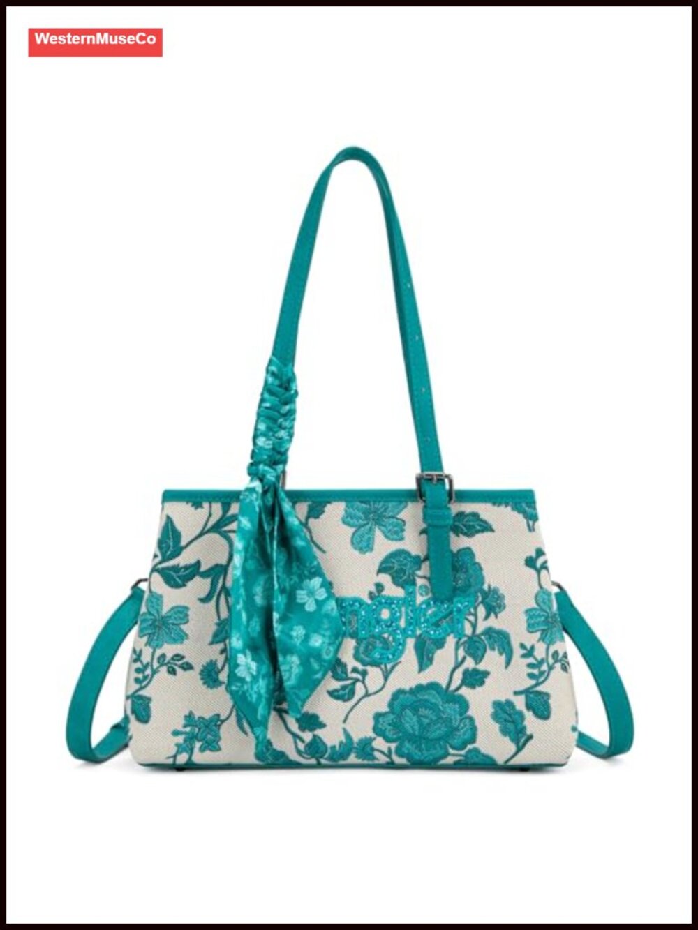 PU Leather Floral Satchel Purse with Shoulder Strap